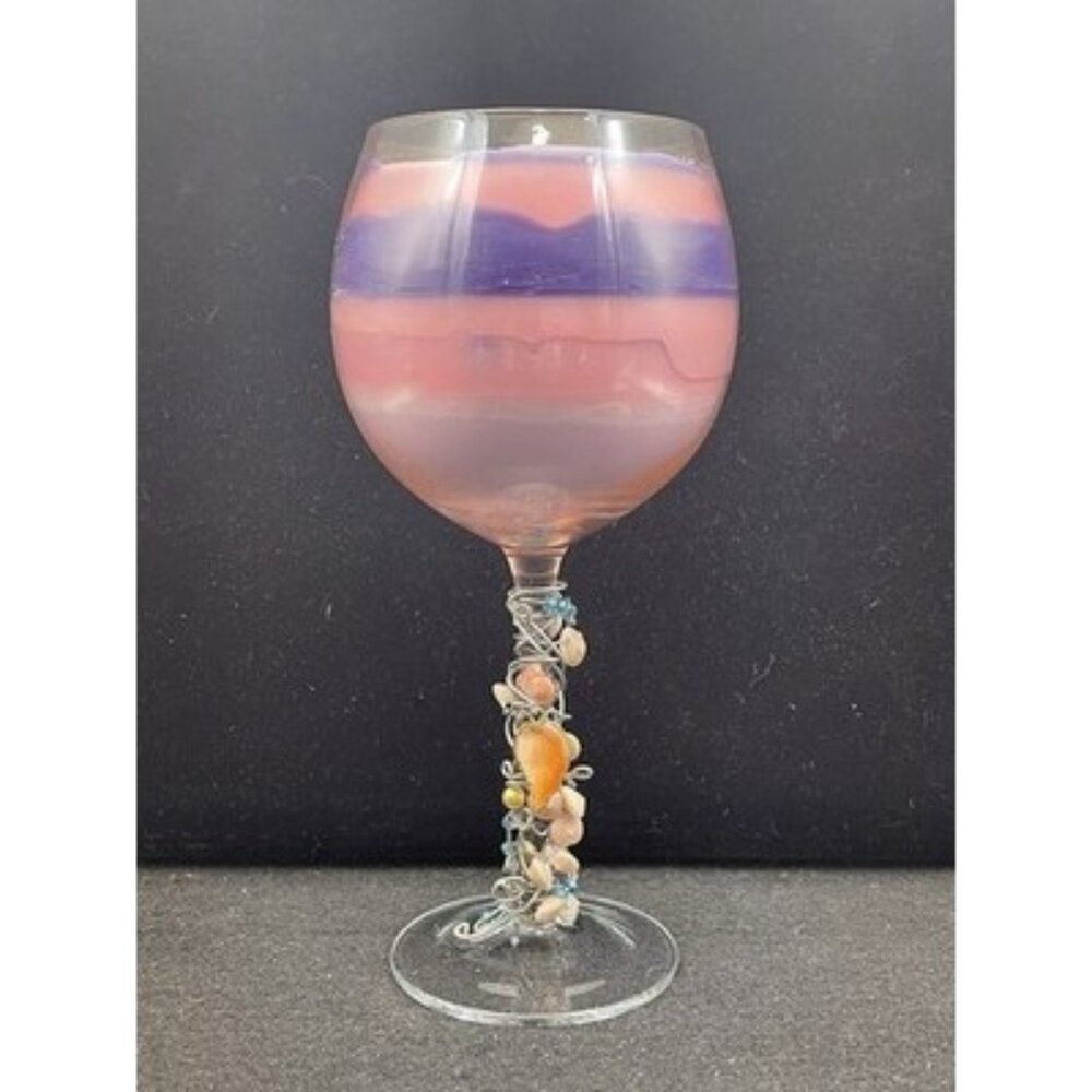 Saturn Seashell Candle Purple Pink Lavender Wine Goblet
